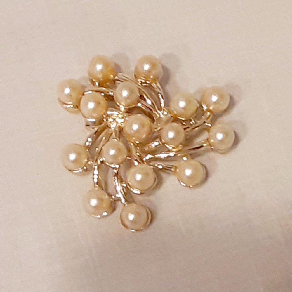 vintage faux pearl pin wheel brooch